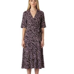 GANNI Wo Midi Wrap Dress in Pink Black Ditsy Floral Print Size 36 / 4